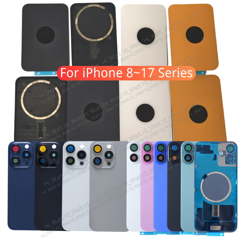 For iPhone 14 15 16 16e 17 Pro Back Glass Replacement Big Hole Rear Cover Metal