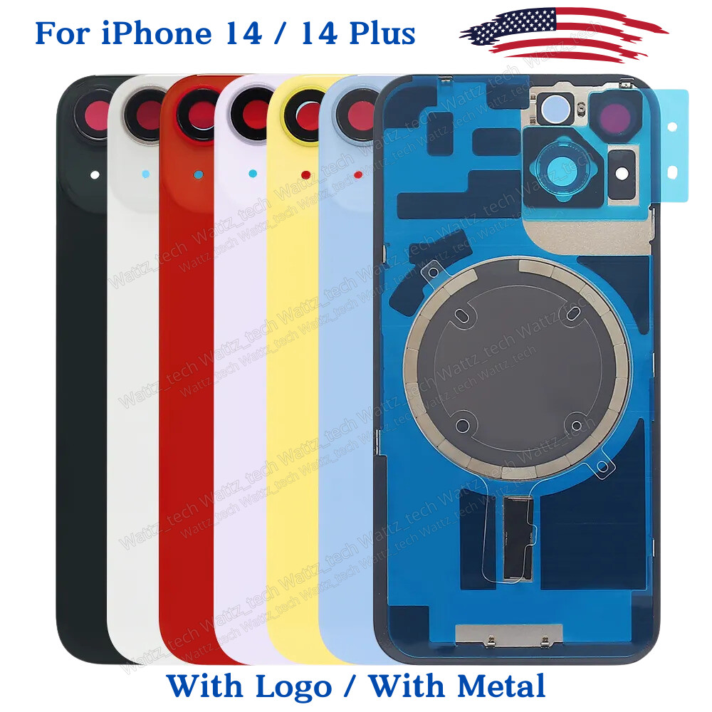 For iPhone 14/14 Plus Back Glass Cover Rear Housing Door with Metal Replacement
