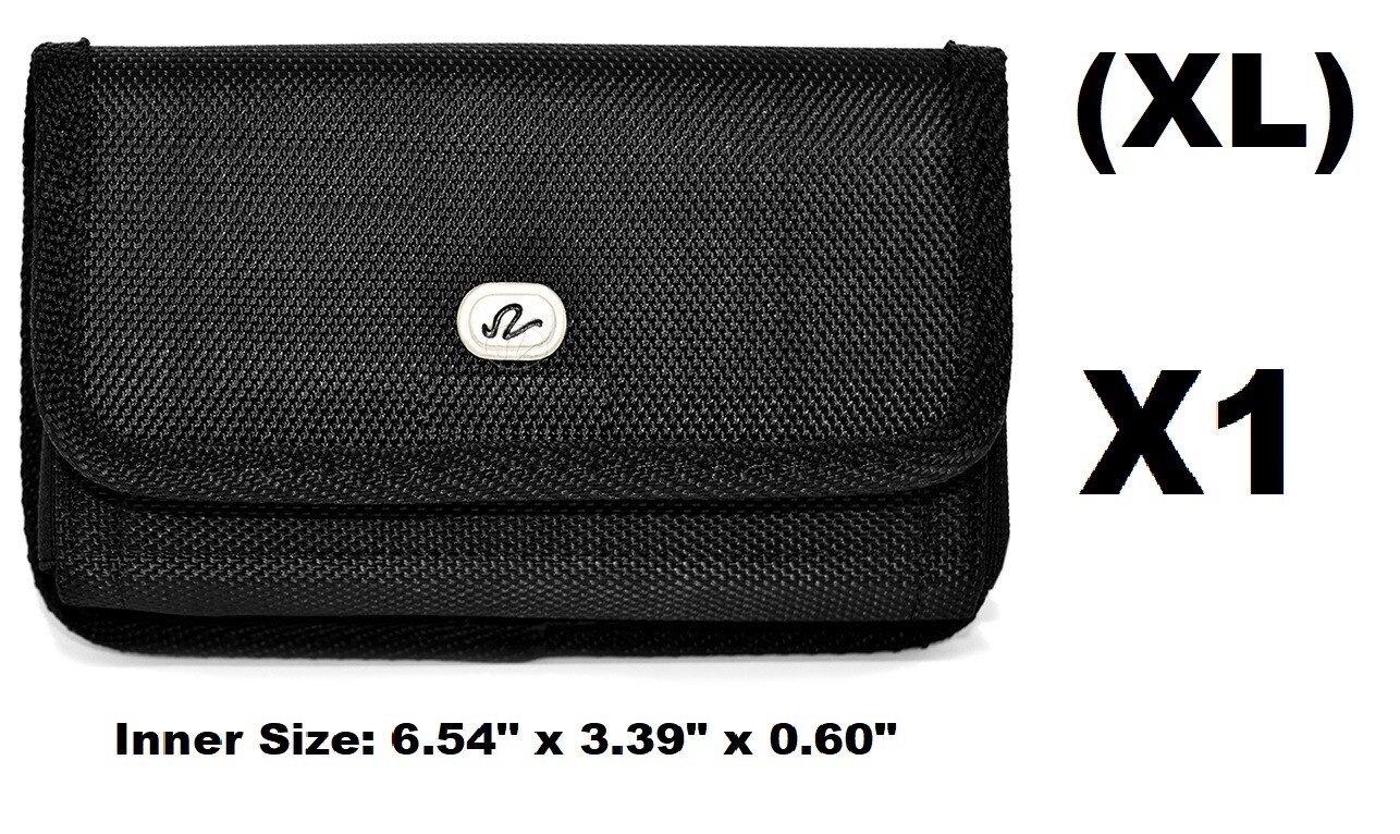 Universal (XL) Horizontal Rugged Nylon Pouch with Metal Clip + Belt Loop Holster