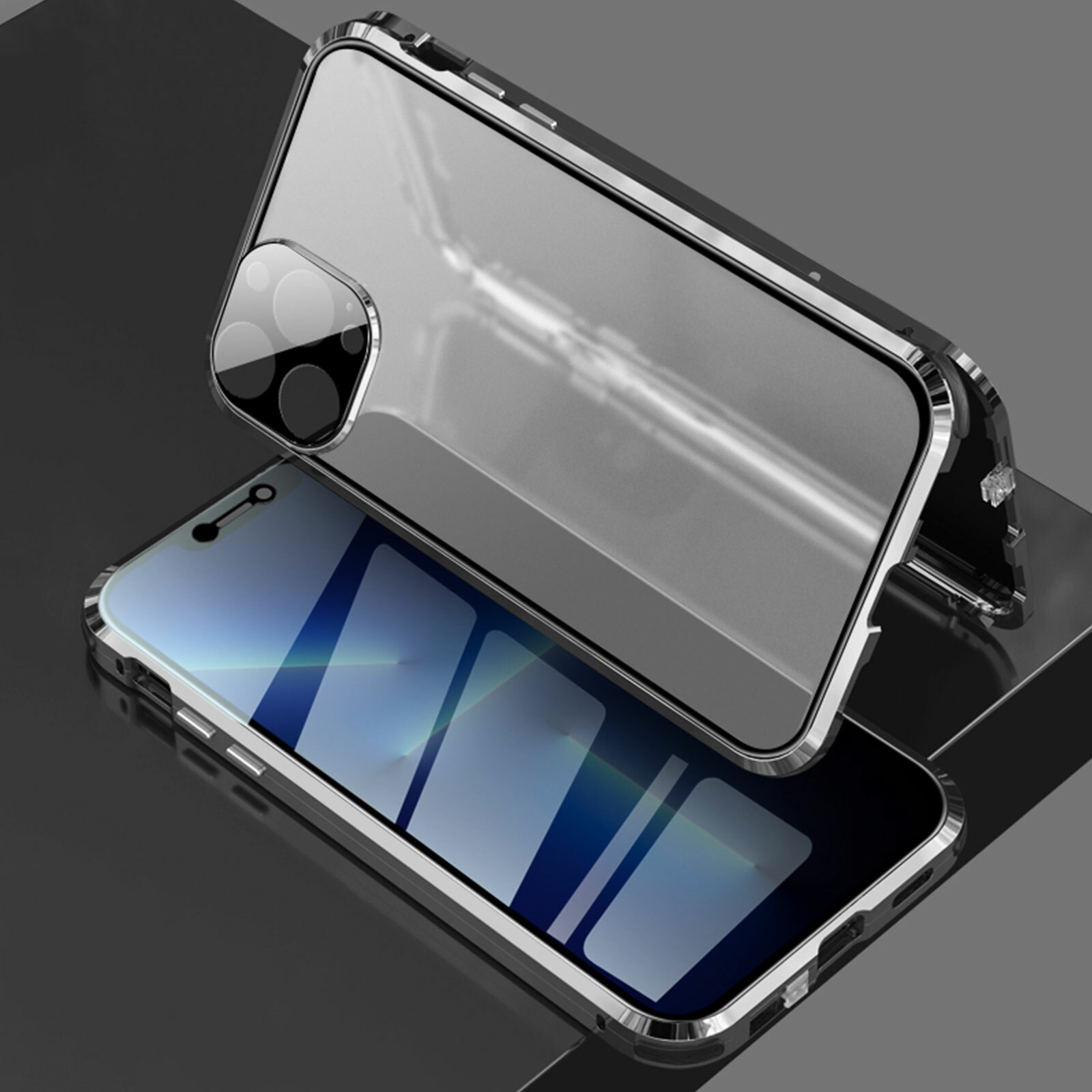 Magnetic Full Cover Anti Spy Privacy Metal Glass Case For iPhone 14 Pro Max/13